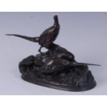 Auguste Nicolas Cain (French 1821-1894) - a bronze figure group of a cock and hen pheasant at