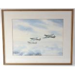 Stanley T. Gleed (20th century) Hurricanes on patrol, watercolour, signed lower left, 32.5x45cm.