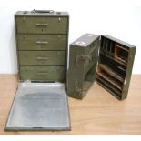 A WW II German Sanitation tin, the hinged front revealing four numbered pull-out tins, w.39, d.16,