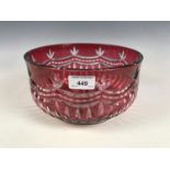 A ruby flashed and cut glass fruit bowl