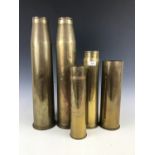 Two 1944 17-pounder shell cases and three other Second World War shell cases