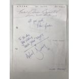 [Autographs / British Television] A sheet of paper bearing signatures of TV and music