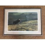 After Robert Bateman (Contemporary) Large signed limited edition print of a rhino in a landscape,