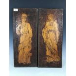 A pair of late 19th / early 20th Century Pre-Raphaelite style poker-work or pyrography panels,
