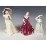 Three Coalport figurines including Chantilly Lace Breeze, Ladies of fashion Vicky and Belinda