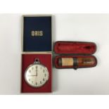 A vintage Oris anti-shock pocket watch with original carton, together with a late Victorian silver