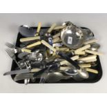 A quantity of electroplate cutlery including a cake slice and nut / claw crackers etc