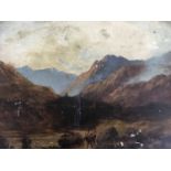 (19th Century) Highland landscape with quiescent loch and solitary stag, oil on panel, 23 x 30 cm