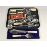 A quantity of electroplate flatware including a Victorian cased set of fish servers etc