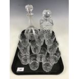 Two crystal decanters together with six whisky glasses etc