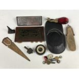 Sundry collectors' items including a 1933 Chicago bookmark, a pill spinner, a compass, pocket