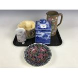 Sundry ceramics including a Ringtons Willow pattern tea caddy, a Sylvac crows bowl and a Royal