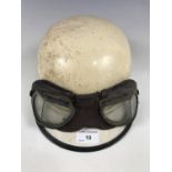 A vintage Clipper motorcyclist's / driver's helmet together with a set of RAF Mk VIII goggles