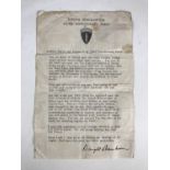 A Second World War Allied Expeditionary Force printed pre-D-Day message from Eisenhower to