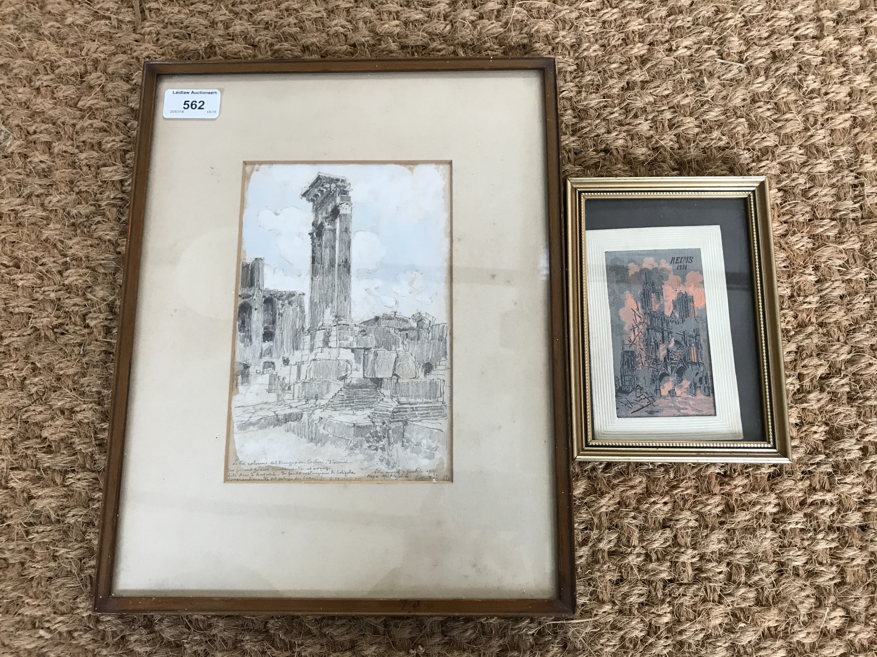 An early 20th Century en plein air graphite and watercolour sketch of the ruins of a Roman