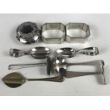 Two electroplate Christening cutlery set together with two Sillustre pewter napkin rings etc