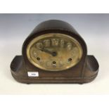 An oak mantle clock with brass face, (a/f)