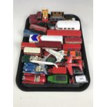 Sundry Matchbox and Dinky cars including a Castrol van and buses etc