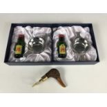 Two boxed quaich's, miniatures and a vintage bottle opener in the form of a duck