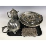 A quantity of electroplate including a Philip Ashberry melon form teapot, two baskets, a butter