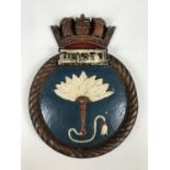 A Royal Navy enamelled cast alloy ships plaque of HMS Dainty, mid 20th Century, 23 cm
