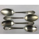 Four white metal table spoons, three stamped '800', 178g