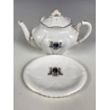 A Shelley crested ware Dainty shape tea pot and stand, bearing the transfer printed and hand