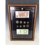 A framed Yesteryear collection of coins