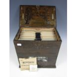 A wooden case of 78 rpm records together with Miudice record needles and a record