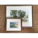 Two contemporary landscape views, including a painterly woodland scene by Alan Oliver, framed and