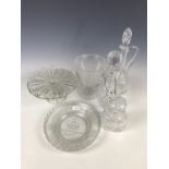 Vintage pressed and cut glass including a George VI royal commemorative coronation dish, a tazza,