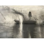 After J M W Turner Burial at Sea, dramatic 19th Century etching, signed by the engraver, framed