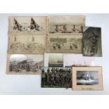 A small quantity of Boer War stereo views together with military and other postcards etc