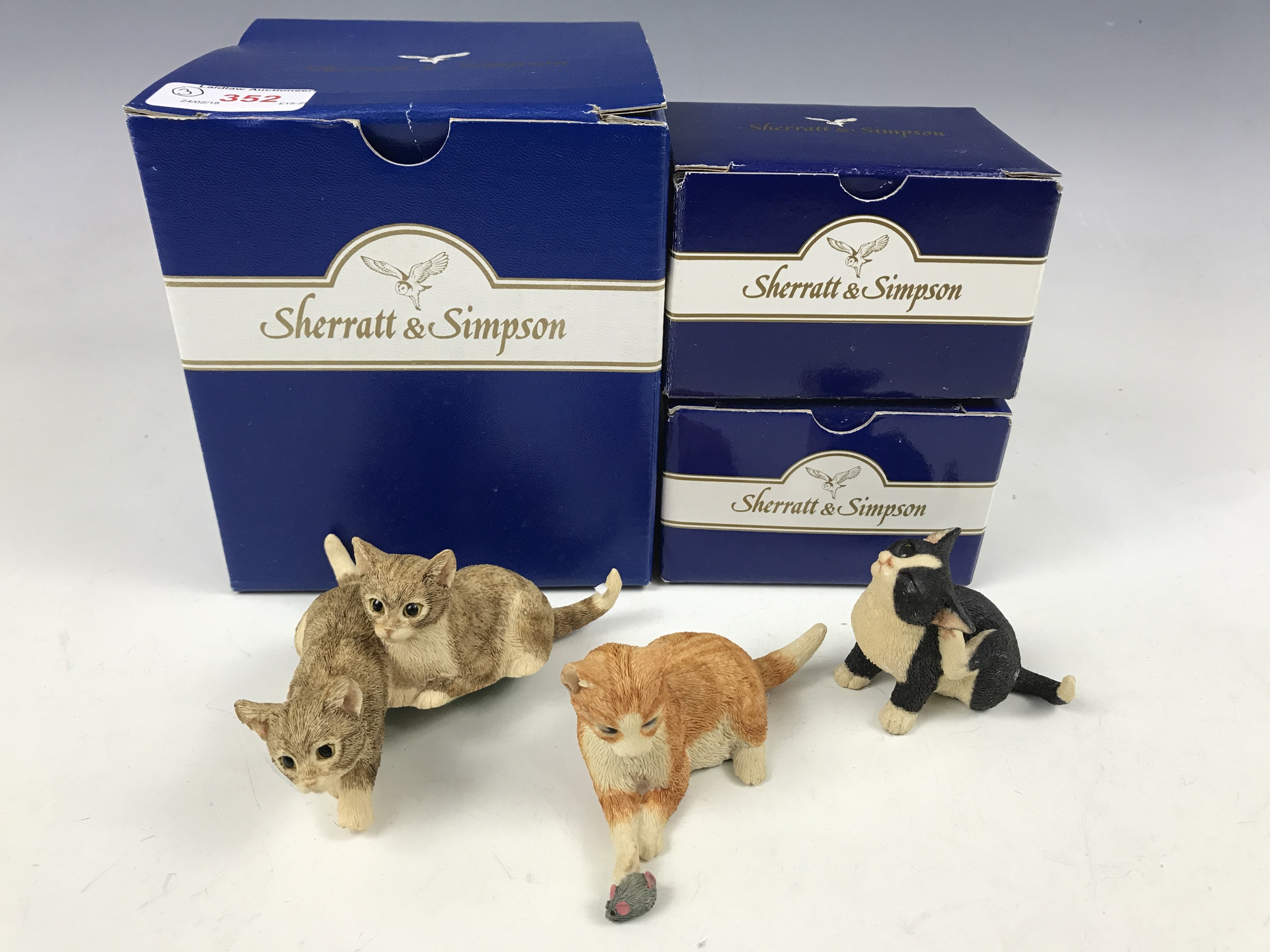 Three boxed Sherraft and Simpson collectable cat figurines