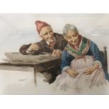 *** Gianni (Italian School) Study of an elderly couple, watercolour, framed and mounted under glass,