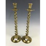 A pair of brass candlesticks, 42 cm