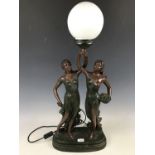 A bronzed figural table lamp, 76 cm