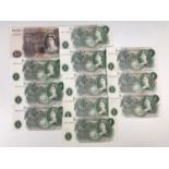 Twelve various Bank of England £1 notes, Hollom to Page, together with a Page Ten Pound note