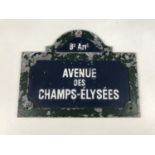 A French "Avenue des Champs-Elysees" enamelled cast alloy street sign, 27 x 21 cm