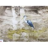 Hugh Brandon-Cox (1917-2003) Study of a heron in an abstract lake setting, bodycolour, in a
