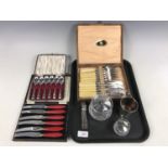 Three cased sets of vintage electroplate cutlery together with six Firth coffee spoons etc