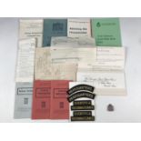 A group of Cold War Civil Defence documents and insignia, including "Scientific & Reconnaissance "