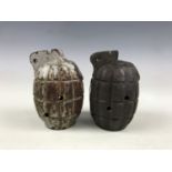Two inert Mills grenade bodies