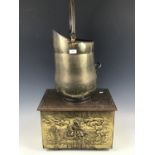 A brass coal scuttle together with a brass coal box