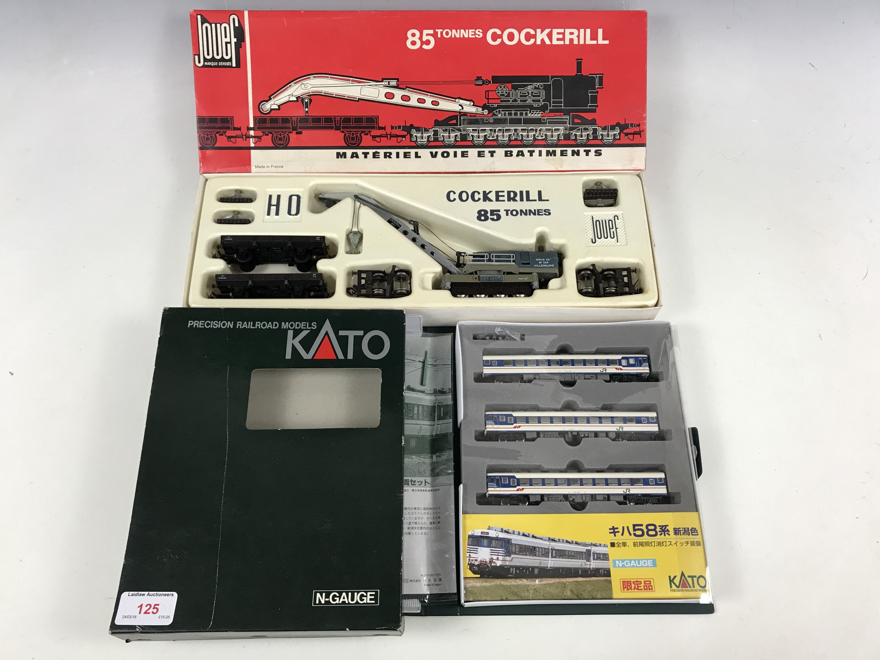 Model railway including a boxed Jouef 85 Tonnes Cockerill together with an N gauge Kato 58 series