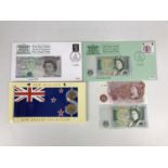 Queen Elizabeth II numismatic first day cover banknotes, including the "Last Day of Issue One