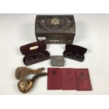 Sundry collectors' items including a meerschaum pipe, two cased pairs of pince-nez and a coin holder