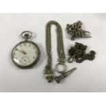 A late 19th Century Swiss white-metal pocket watch, having a ruby cylinder escapement, together with