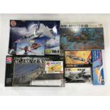 A quantity of Tariya, Airfix and other plastic model aircraft kits together with a part