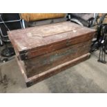 A 19th Century Canadian pine tool chest, the lid chip carved in depiction of a stylized cockerel and